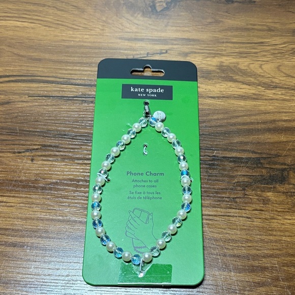 Kate Spade Clear and Pearl Beaded Phone Charm - Picture 1 of 2